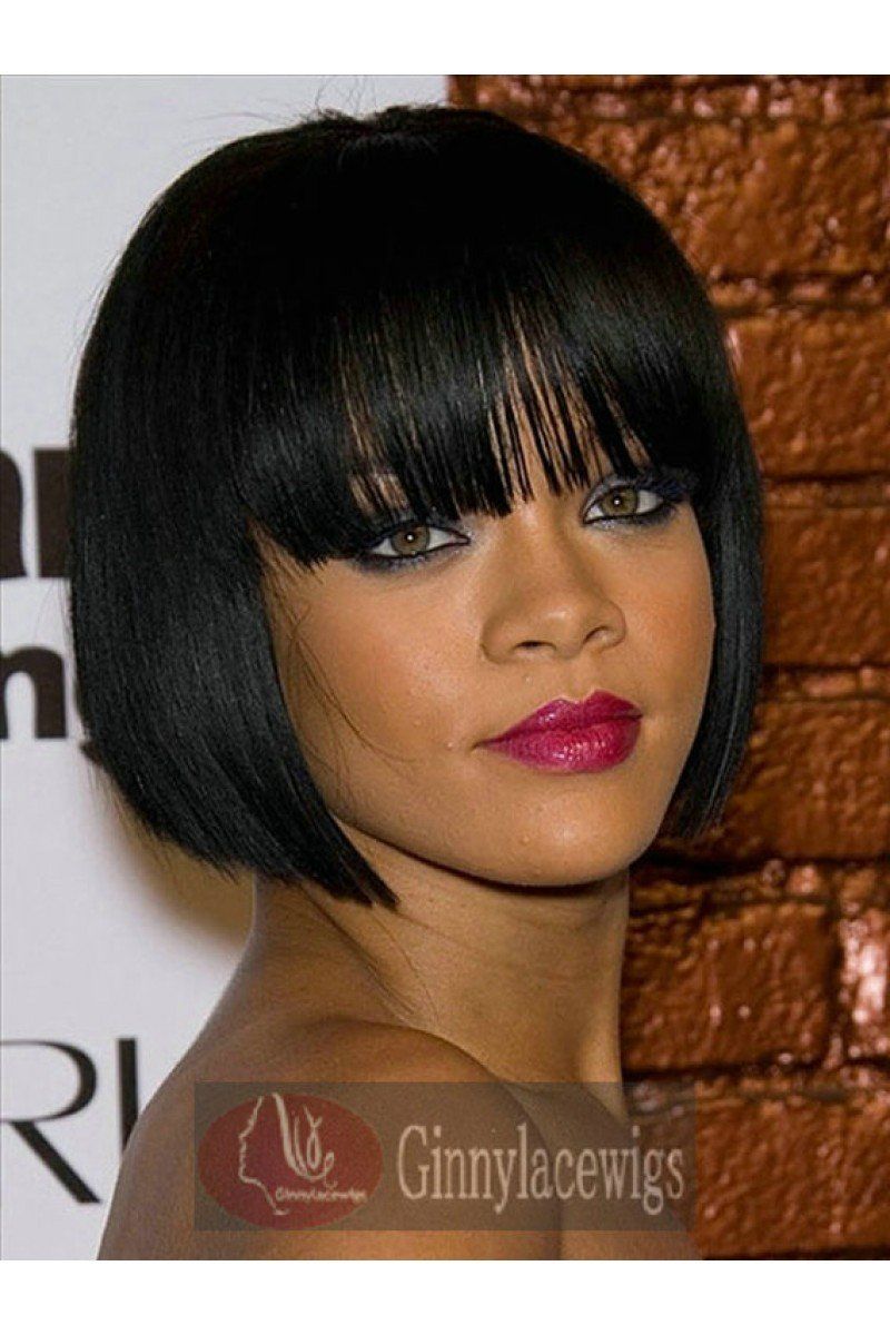 Black bob wig with bangss